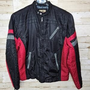 Quilted Moto Bomber Jacket Mens Street Racing Biker Y2K BKE Buckle Coat Black L